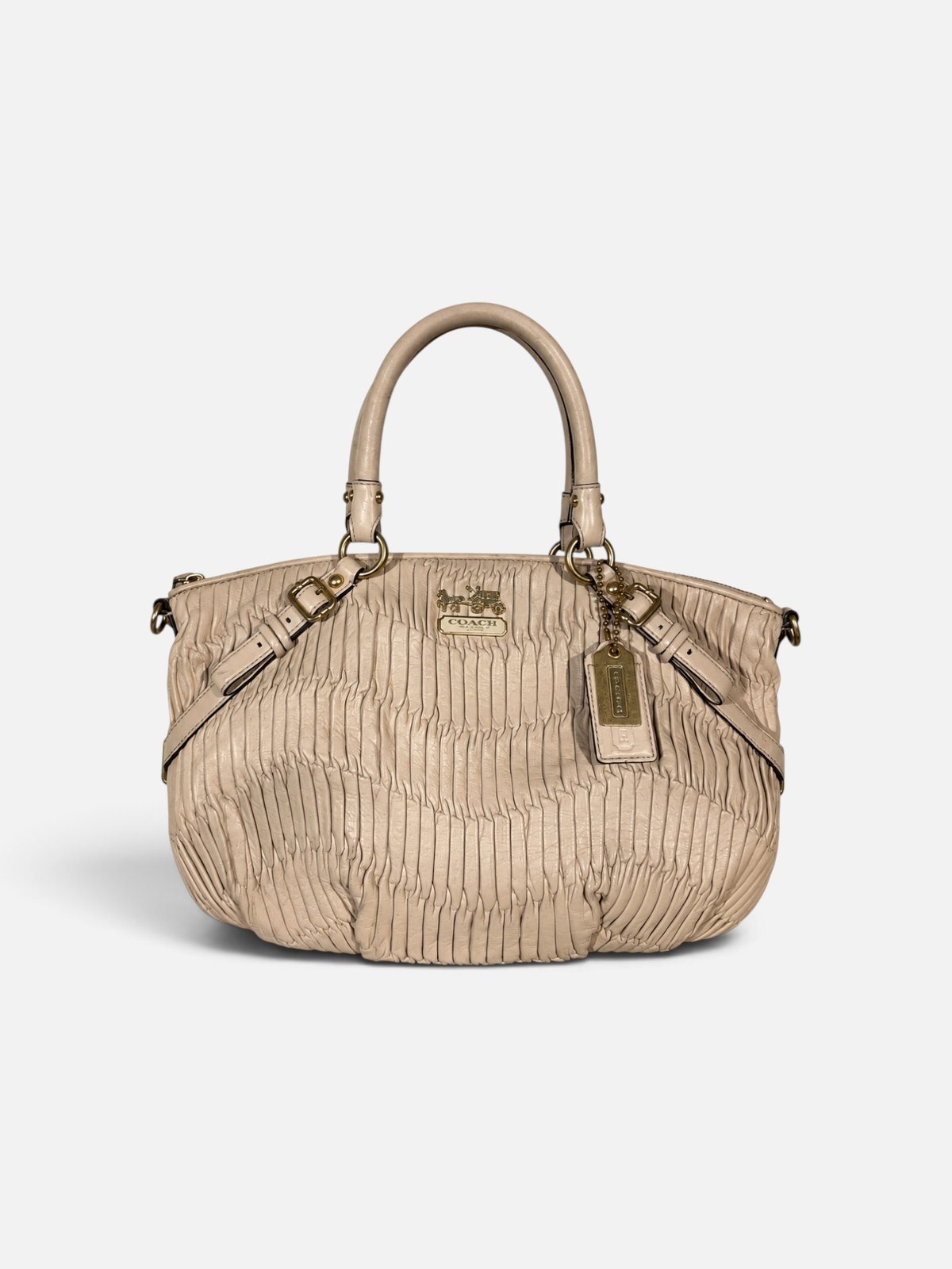 Coach satchel vintage en cuir plisse beige