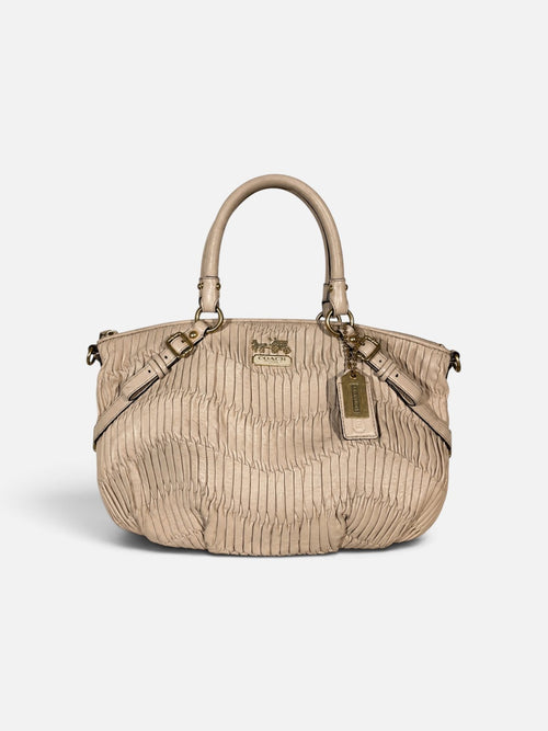 Coach satchel vintage en cuir plisse beige