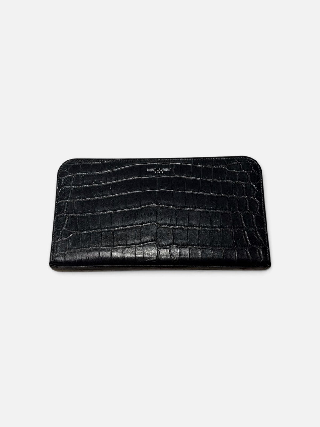 Portefeuille Saint Laurent zippé, cuir façon croco