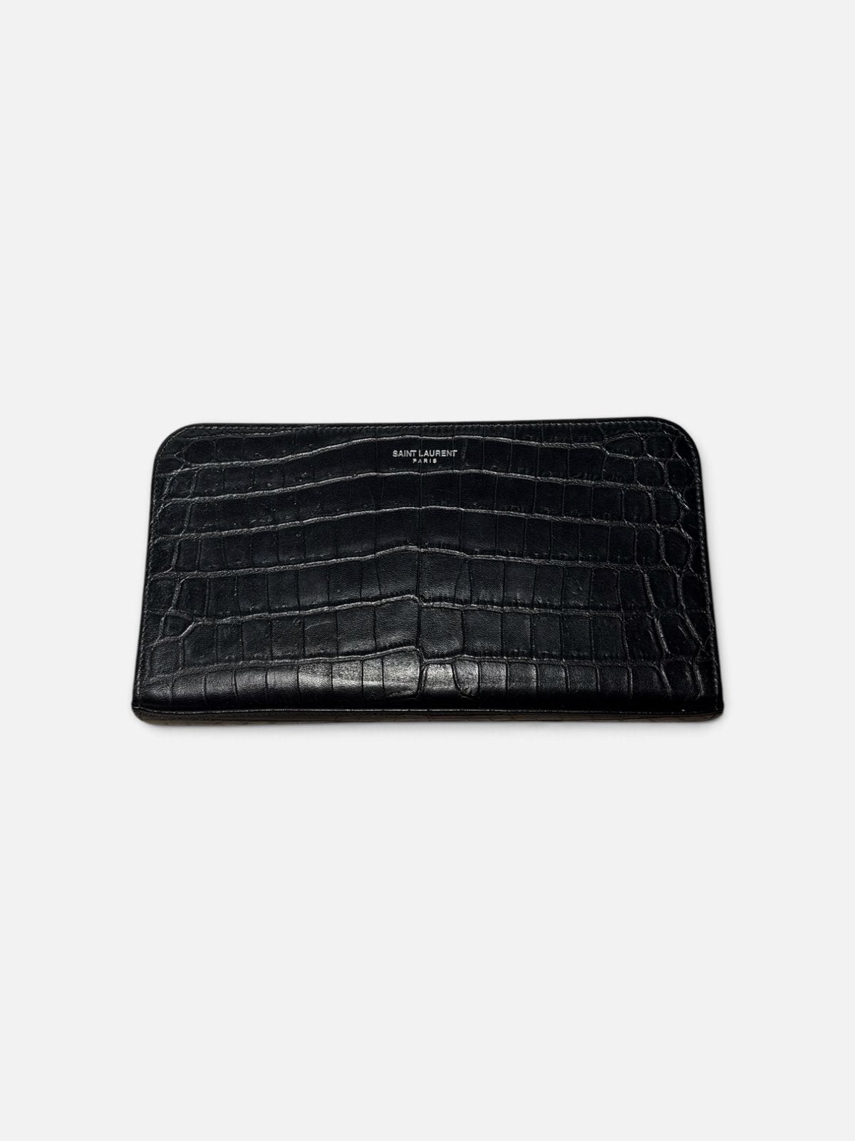 Portefeuille Saint Laurent zippé, cuir façon croco