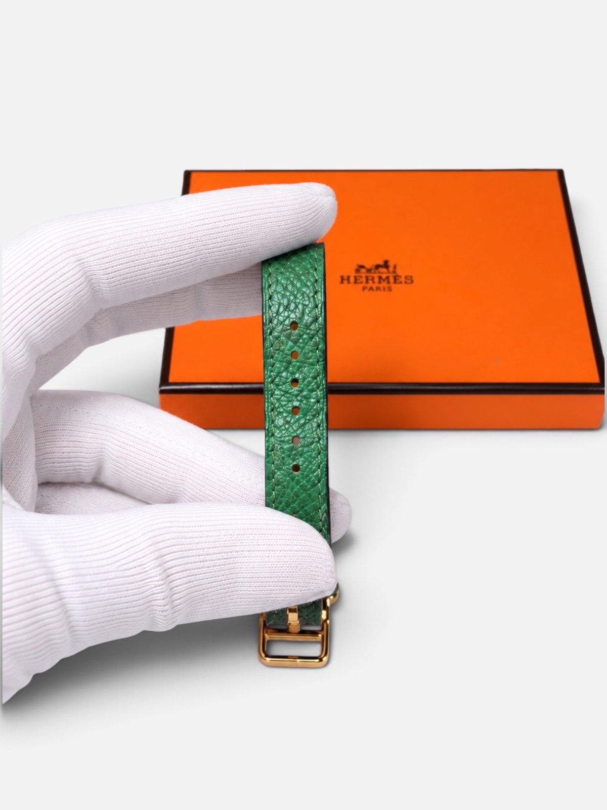 Hermes bracelet en cuir vert