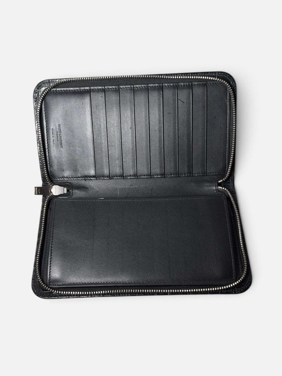 Portefeuille Saint Laurent zippé, cuir façon croco