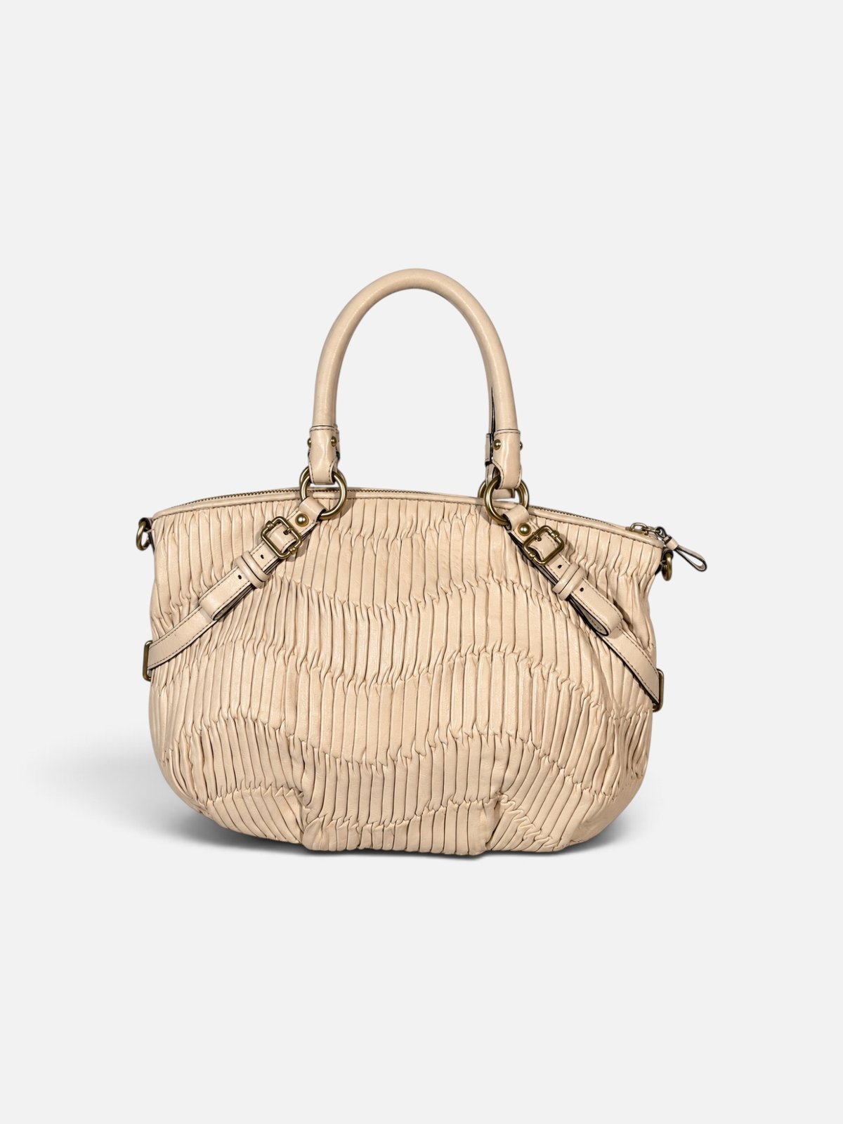 Coach satchel vintage en cuir plisse beige