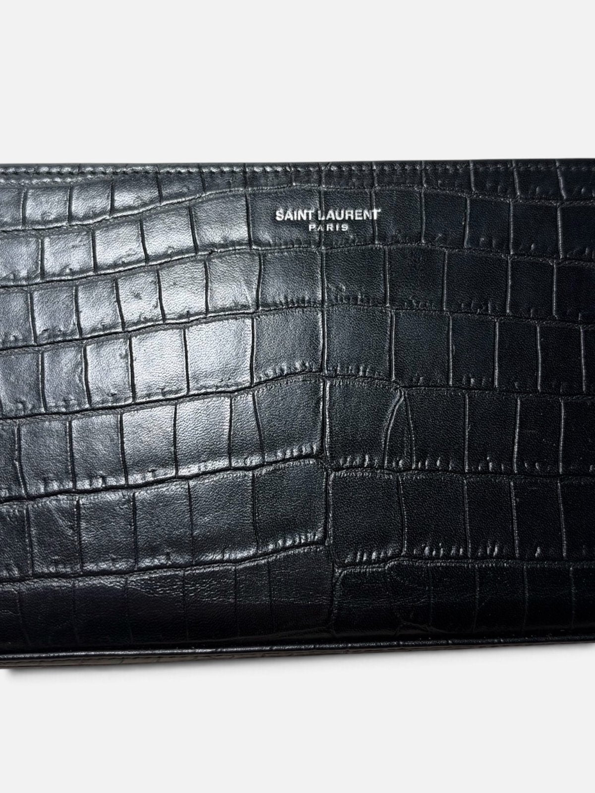 Portefeuille Saint Laurent zippé, cuir façon croco