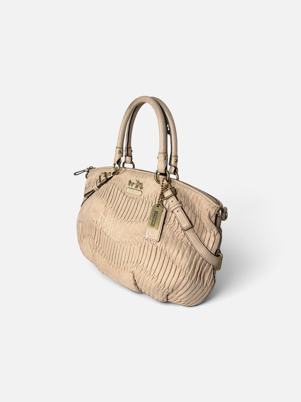 Coach satchel vintage en cuir plisse beige