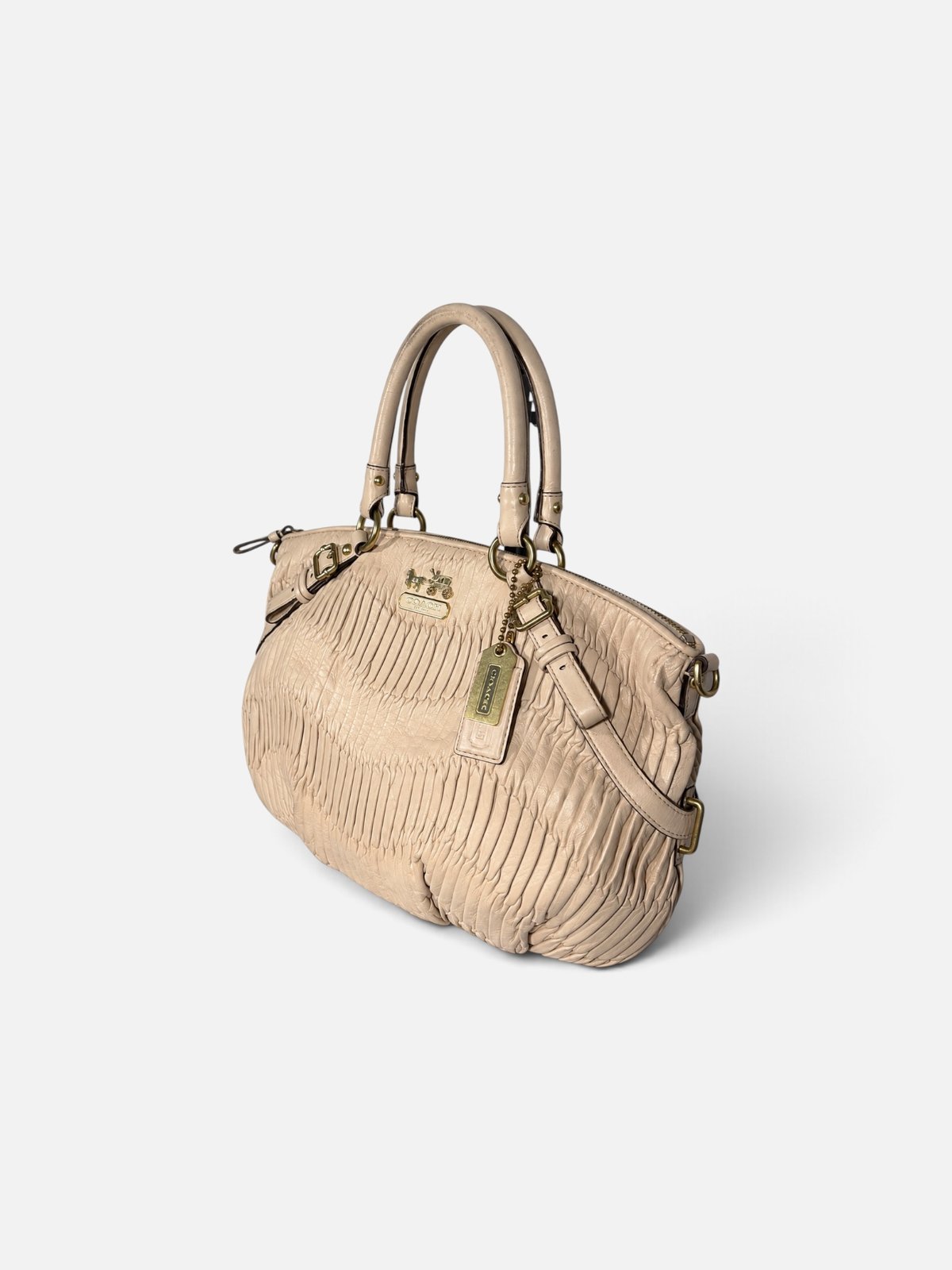 Coach satchel vintage en cuir plisse beige